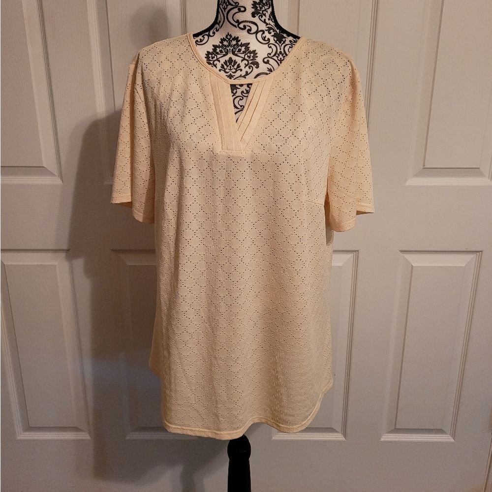 Unbranded yellow open knit v neckline top‎ XXL